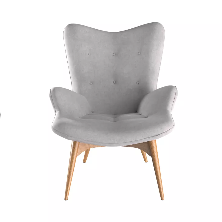 Grauer Sessel mit Eichenholz 